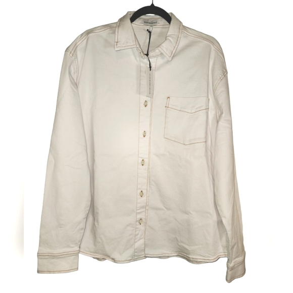 WEWOREWHAT Womens Oversized Boyfriend Stretch Twill White Demin Shirt Size XS/S - Picture 6 of 8